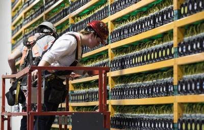 A modern cryptocurrency mining farm utilizing renewable energy sources